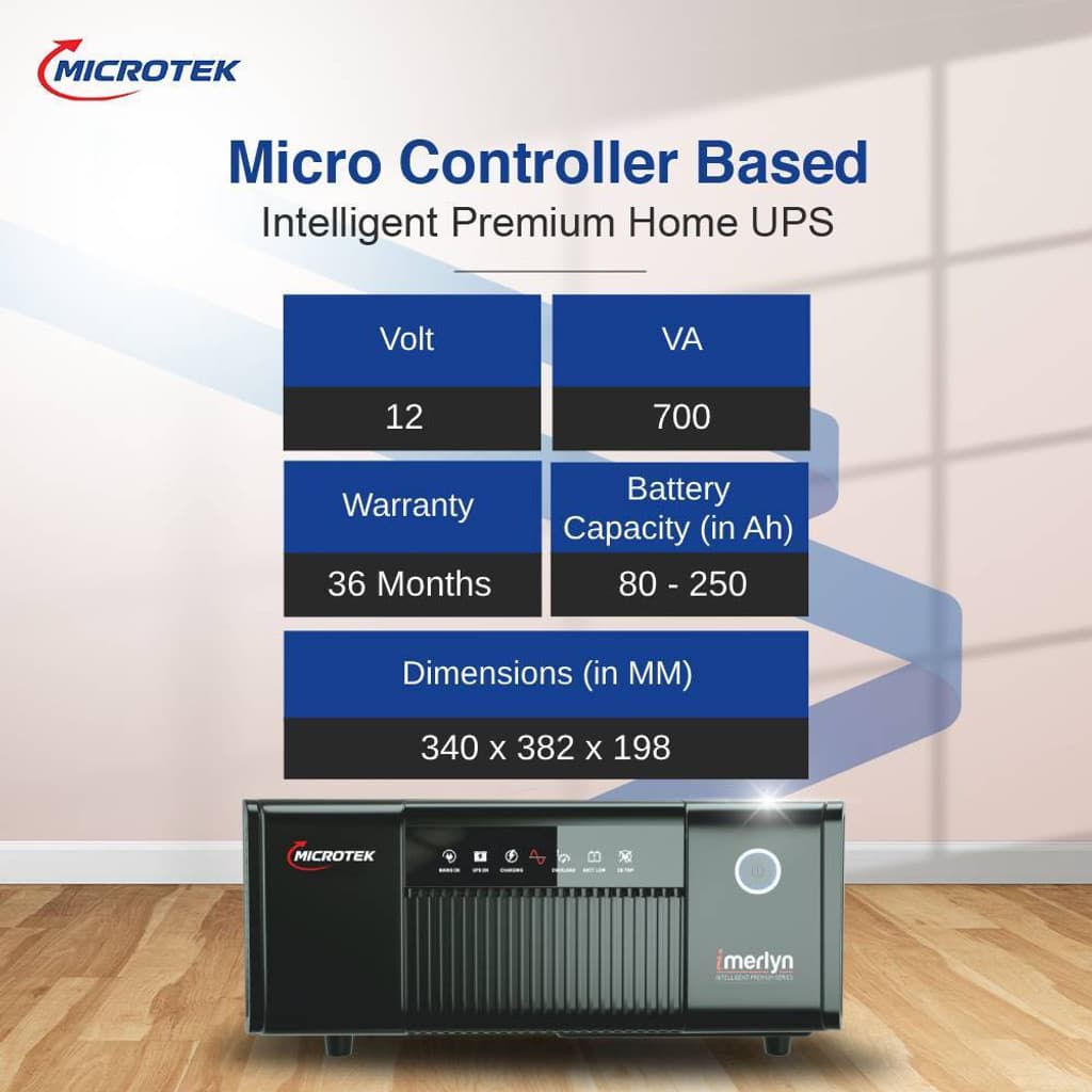 Microtek 700 VA iMERLYN UPS 850 12V DG with 2 Year Warranty Solar Compatible Square Wave Inverter