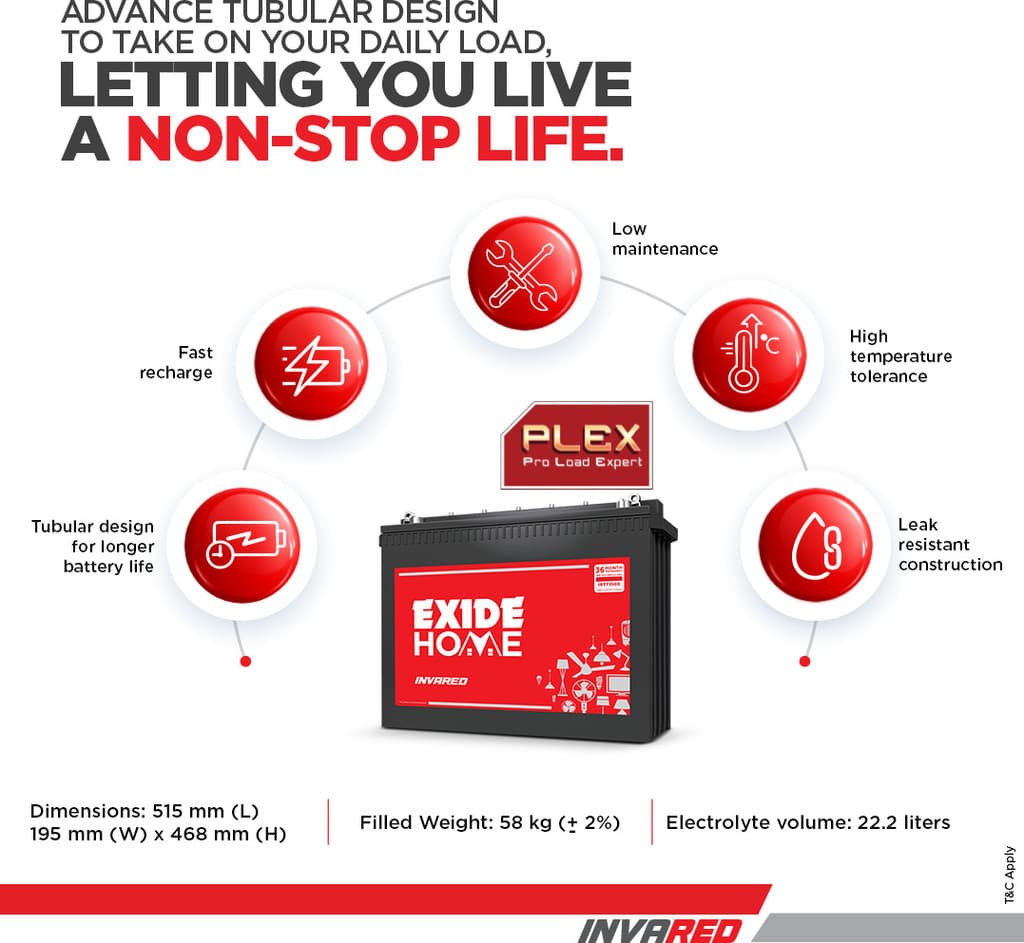 EXIDE 36 Months Warranty Tubular Inverter Battery