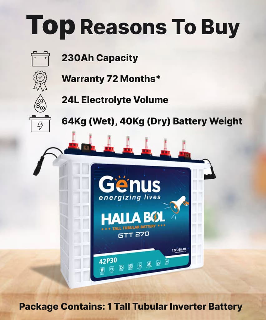 Genus 72 Months Warranty Tubular Inverter Battery
