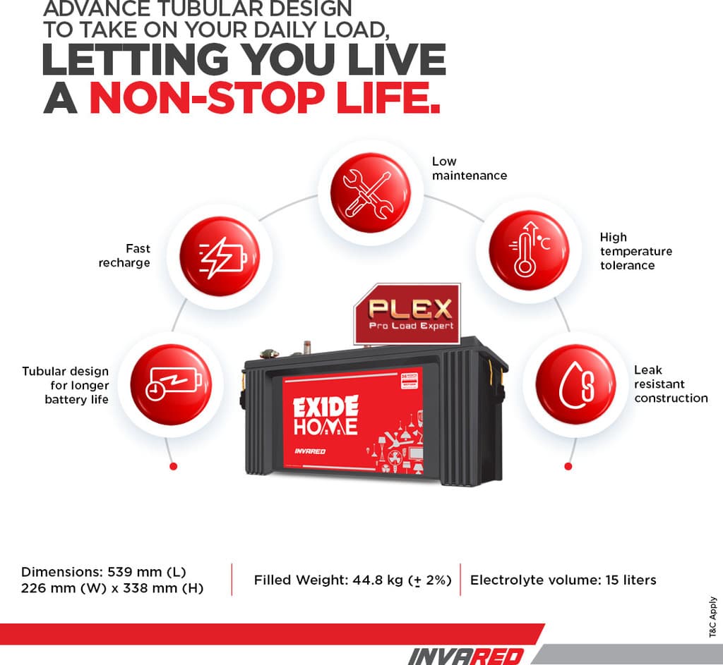 EXIDE 36 Months Warranty Tubular Inverter Battery