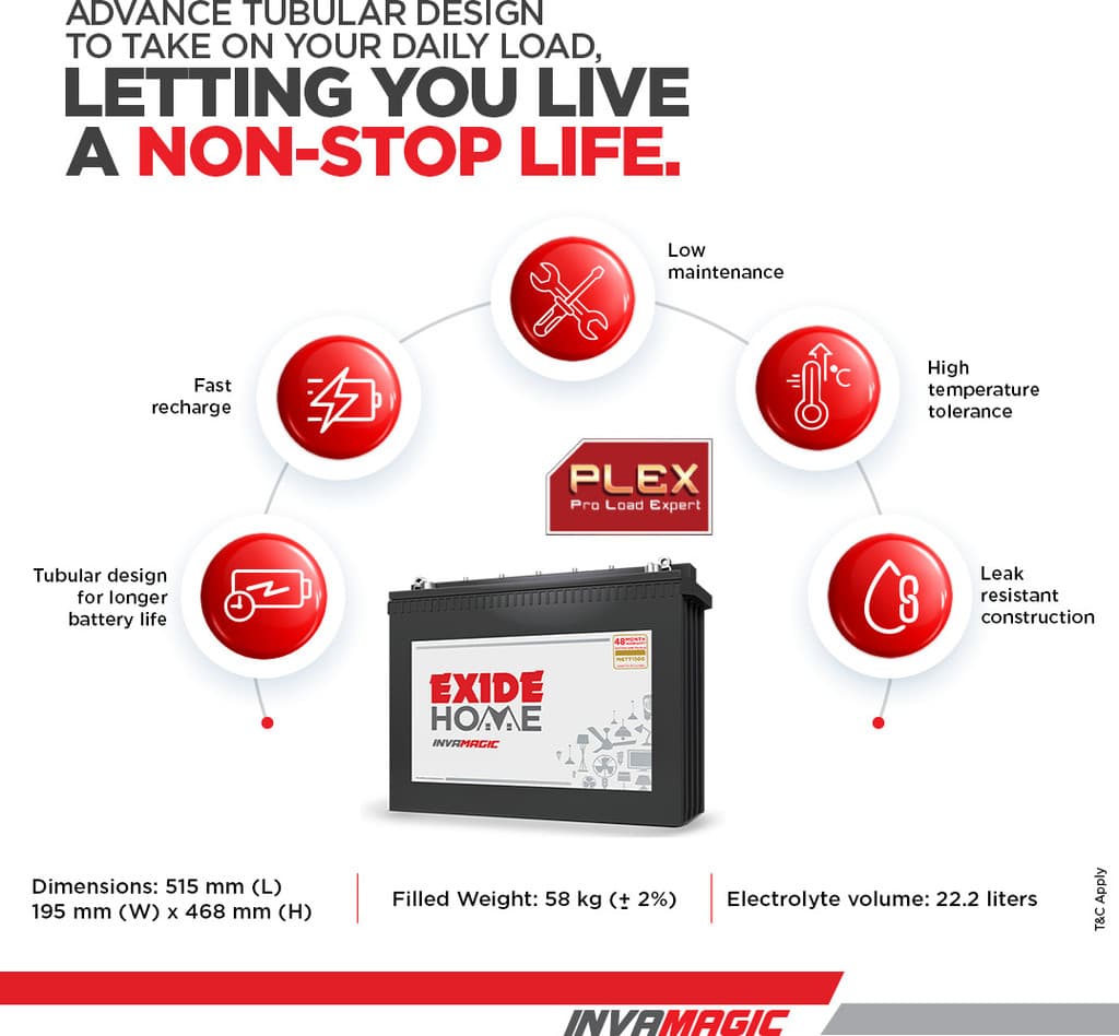 EXIDE 48 Months Warranty Tubular Inverter Battery
