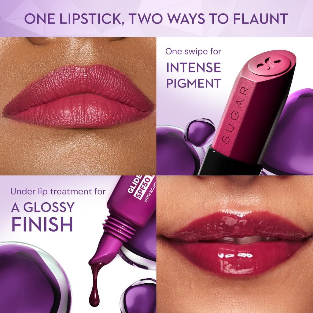 SUGAR Cosmetics Glide Peptide Serum Lipstick | Hyaluronic Acid & Vitamin E | Velvet Matte Finish