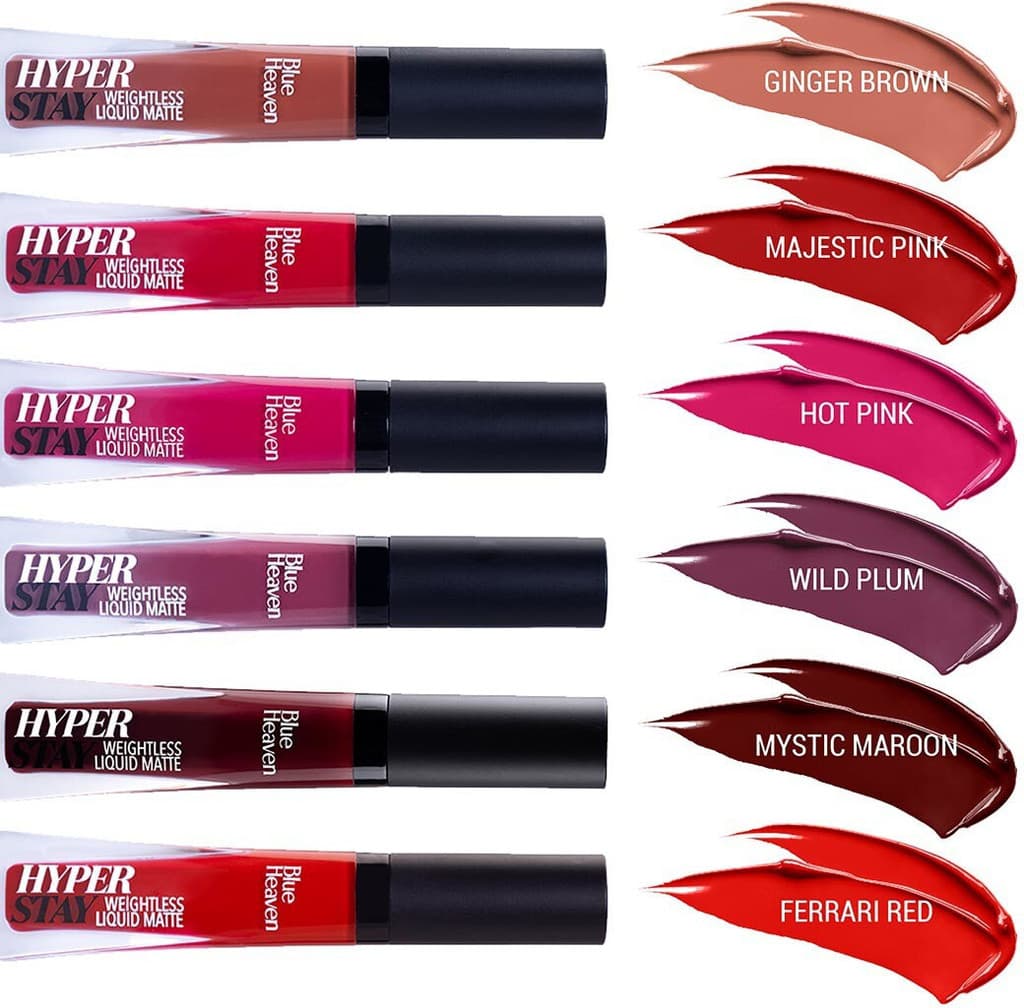 BLUE HEAVEN Hyperstay Liquid Matte Lipstick, Lipsticks for women combo Pack of 6