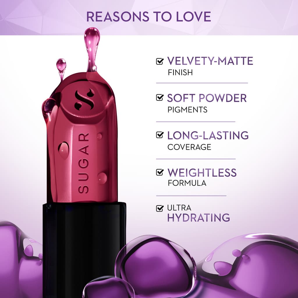 SUGAR Cosmetics Glide Peptide Serum Lipstick | Hyaluronic Acid & Vitamin E | Velvet Matte Finish