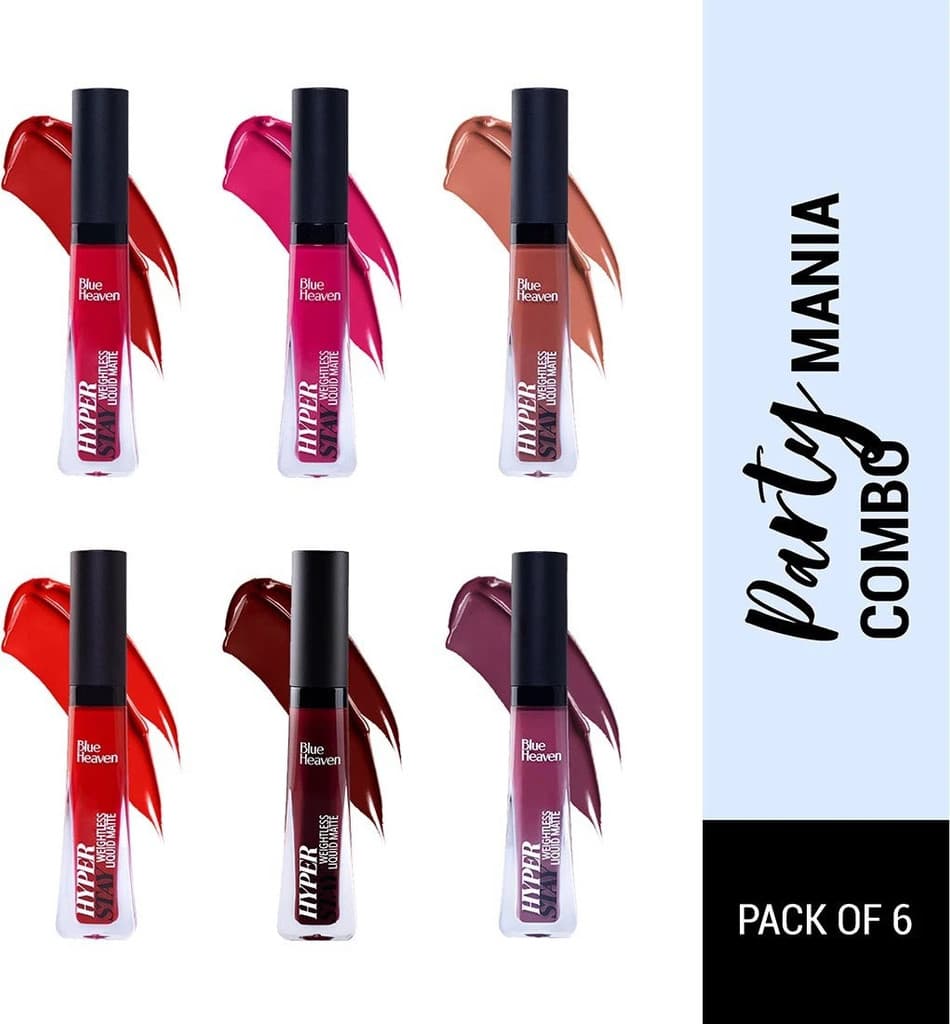 BLUE HEAVEN Hyperstay Liquid Matte Lipstick, Lipsticks for women combo Pack of 6