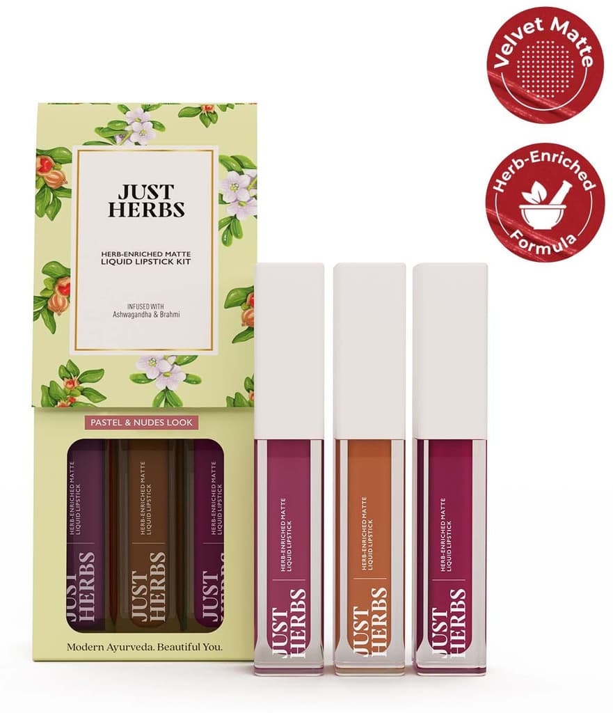 Just Herbs Herb Enrich Long Lasting Matte Liquid Lipstick Kitwith Sweet Almond Oil Set of 3