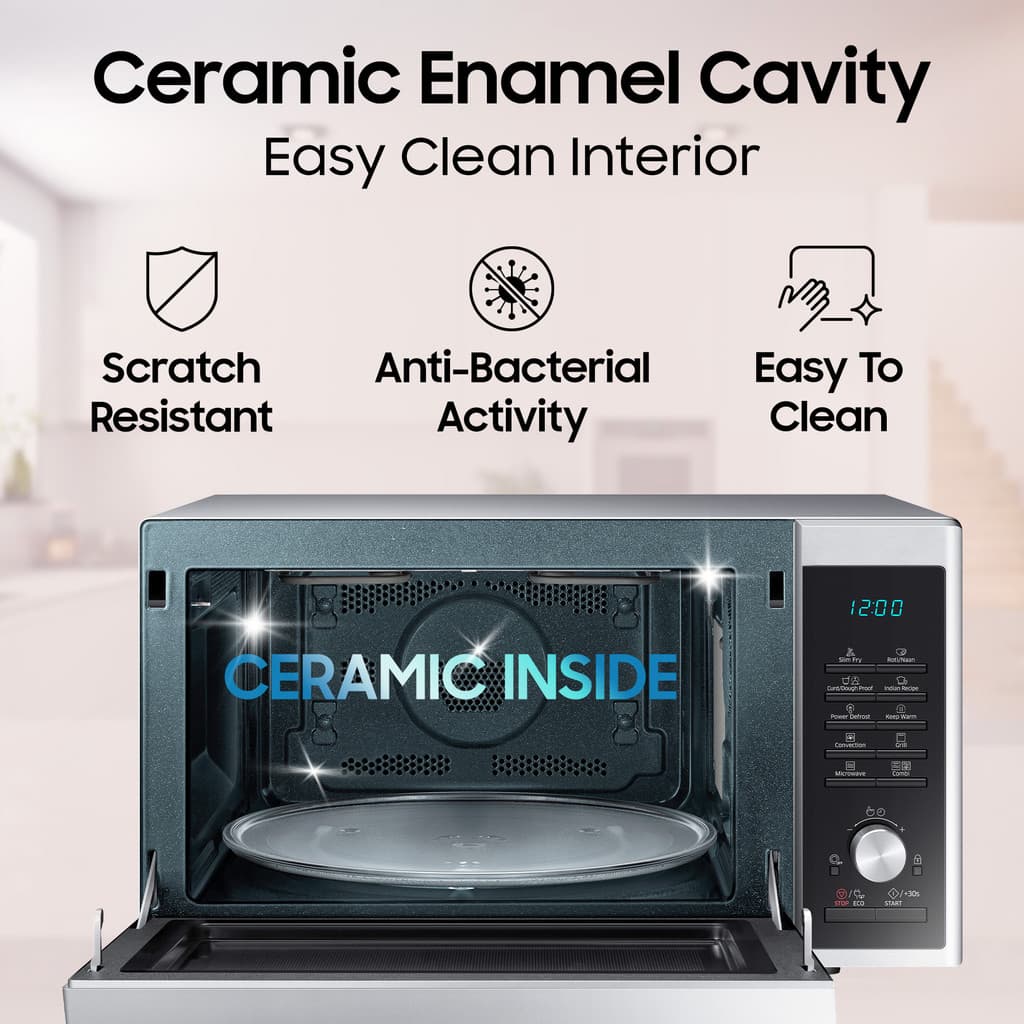 Samsung 32 L Slim Fry, Curd Making, Ceramic Enamel Cavity, Drop down door Convection Microwave Oven