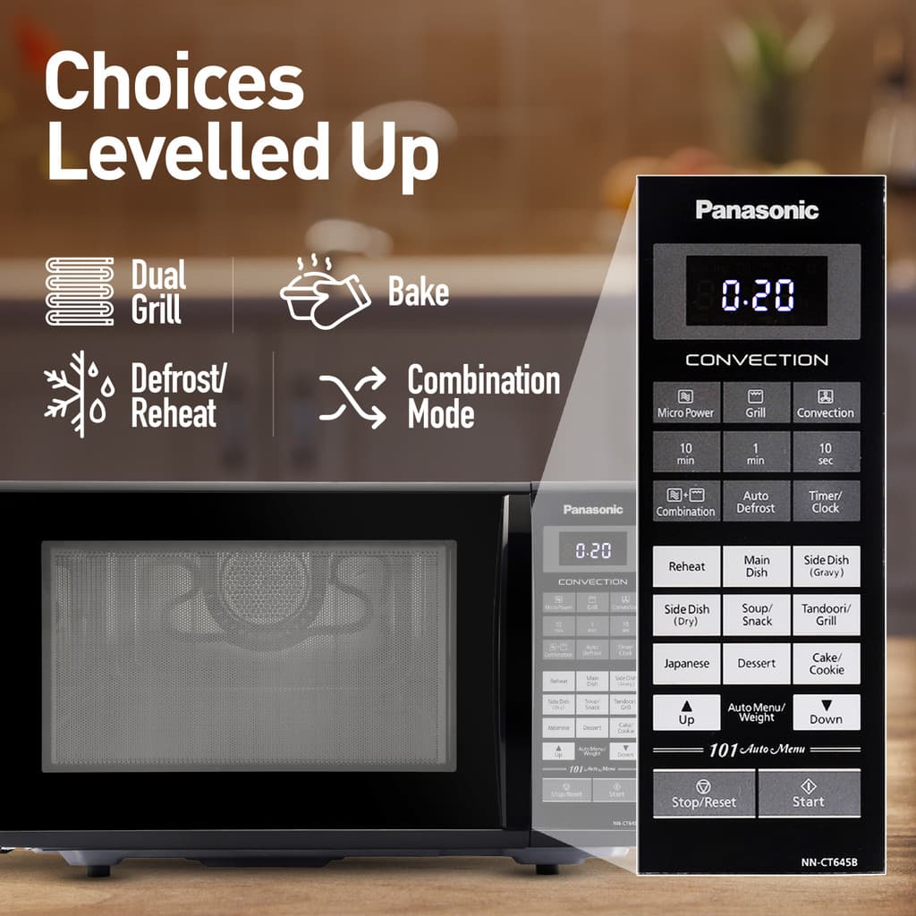 Panasonic 27 L Black Mirror, Heat , stainless steel cavity, Magic Grill Solo Microwave Oven