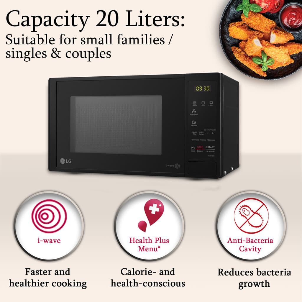 LG 20 L i-Wave Technology, Indian Cuisine, Auto Cook Menu, Steam Clean, Anti-Bacterial Cavity & Health plus Menu Grill Microwave Oven