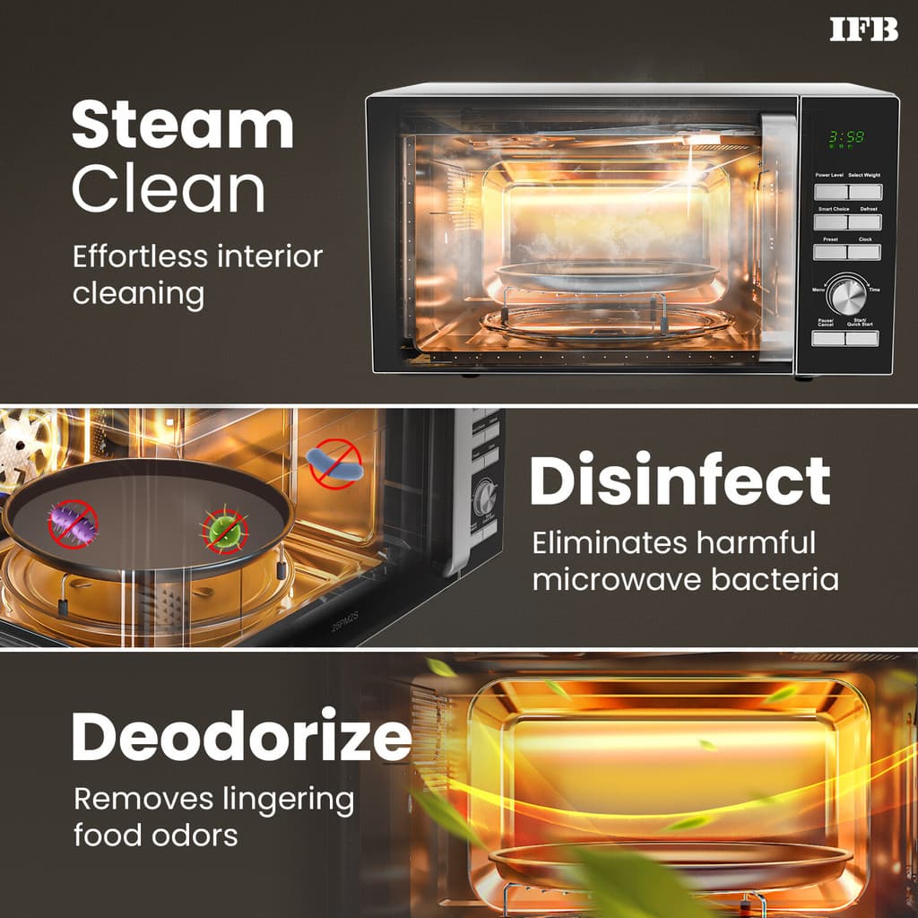 IFB 25 L 61 Auto Cook Menus, Mug Recipes, Steam Clean, Auto Reheat, Preset Timer, Power Save, Child Safety Lock, 5 Power Levels Solo Microwave Oven