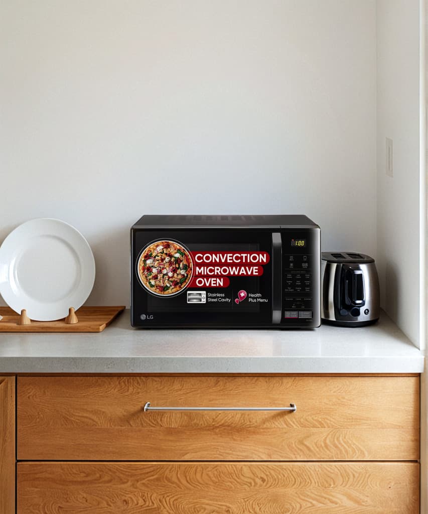 LG 21 L Black, Auto Cook Menu, Defrost, Stainless Steel Cavity, Heathplus menu, Indian Cuisine, Tandoor Se, Paneer/Curd, Steam Clean & Quartz Heater) Convection Microwave Oven