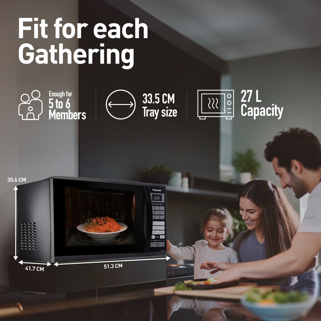 Panasonic 27 L Black Mirror, Heat , stainless steel cavity, Magic Grill Solo Microwave Oven