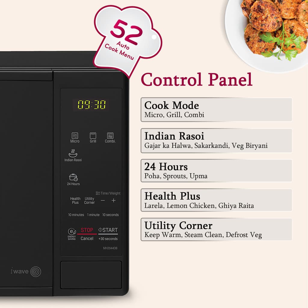 LG 20 L i-Wave Technology, Indian Cuisine, Auto Cook Menu, Steam Clean, Anti-Bacterial Cavity & Health plus Menu Grill Microwave Oven