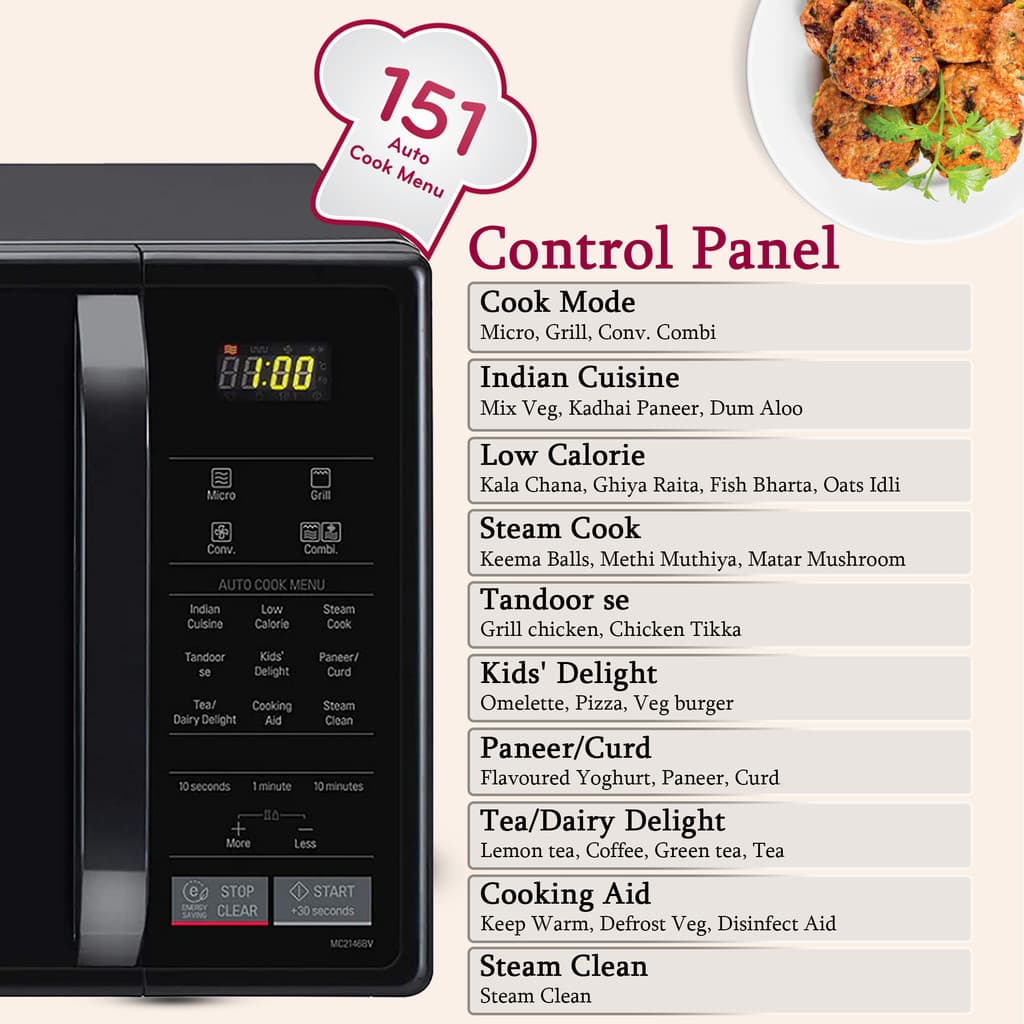 LG 21 L Black, Auto Cook Menu, Defrost, Stainless Steel Cavity, Heathplus menu, Indian Cuisine, Tandoor Se, Paneer/Curd, Steam Clean & Quartz Heater) Convection Microwave Oven