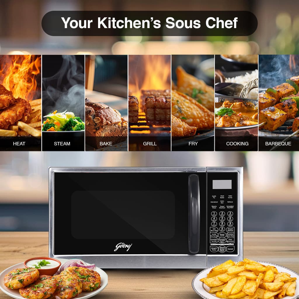 Godrej 30 L Rotisserie, Stainless Steel Cavity, Dual Grill Technology and 375 Instacook Menus Convection Microwave Oven