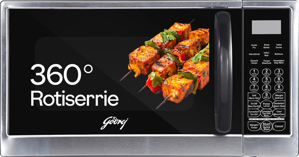Godrej 30 L Rotisserie, Stainless Steel Cavity, Dual Grill Technology and 375 Instacook Menus Convection Microwave Oven