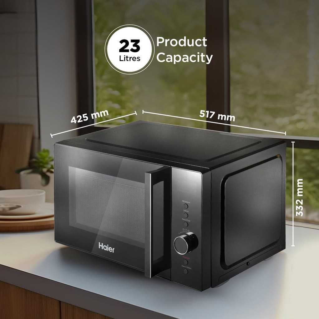 Haier 23 L 900 Watt Magnetron, 5 Power Levels, 8 Auto Cook Menus Solo Microwave Oven