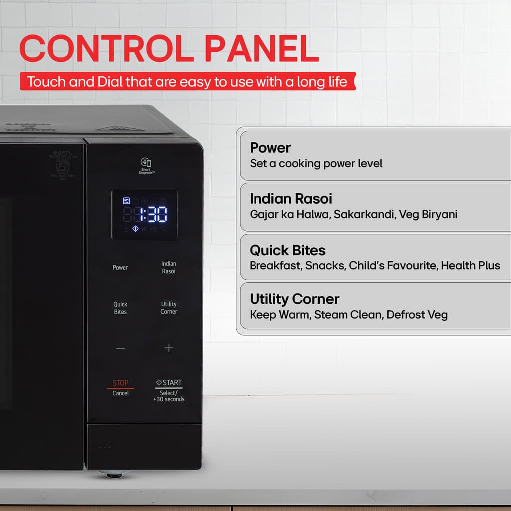 LG 30 L Auto Cook Menu, Child Lock, Energy Saving, Anti bacterial cavity, Steam Clean, Solo Microwave Oven