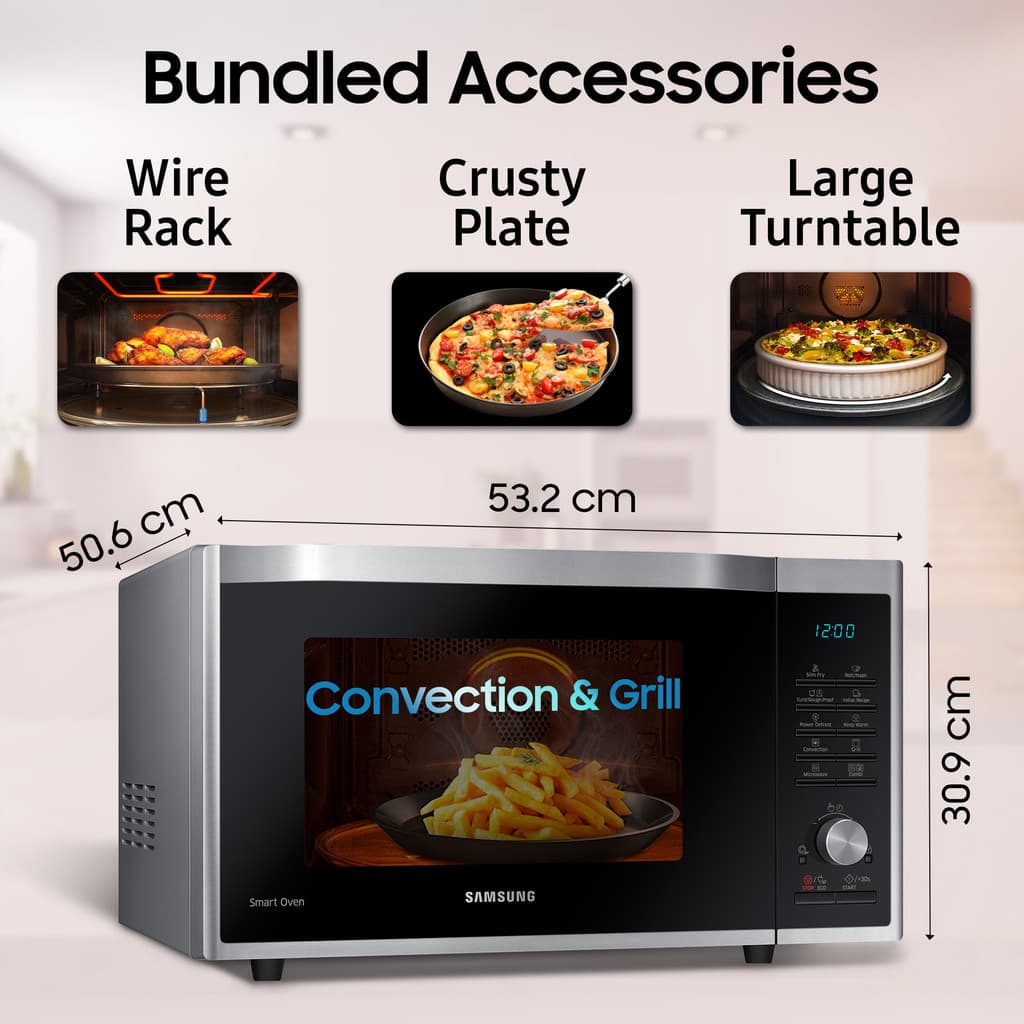 Samsung 32 L Slim Fry, Curd Making, Ceramic Enamel Cavity, Drop down door Convection Microwave Oven