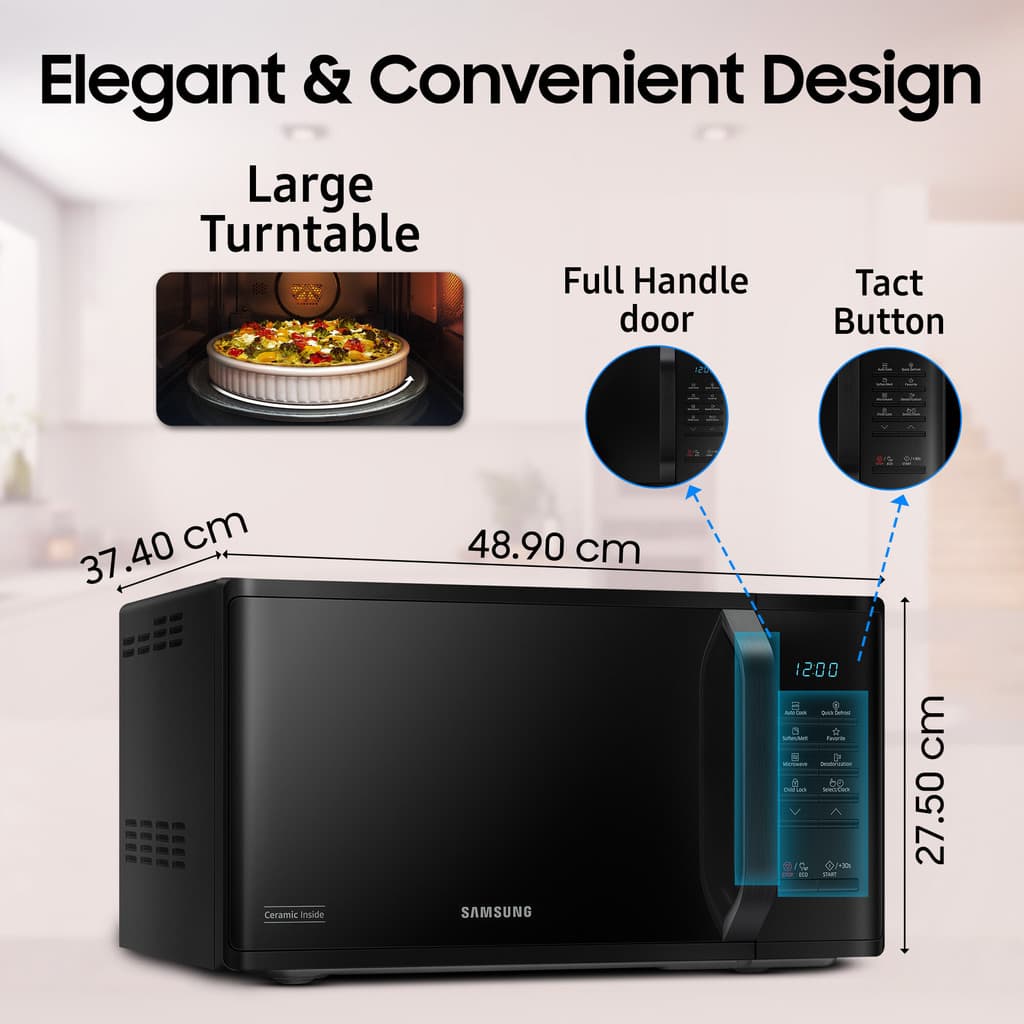 Samsung 23 L Auto Cook Programs, Child Safety Lock, Memory Feature, Deodorization Solo Microwave Oven