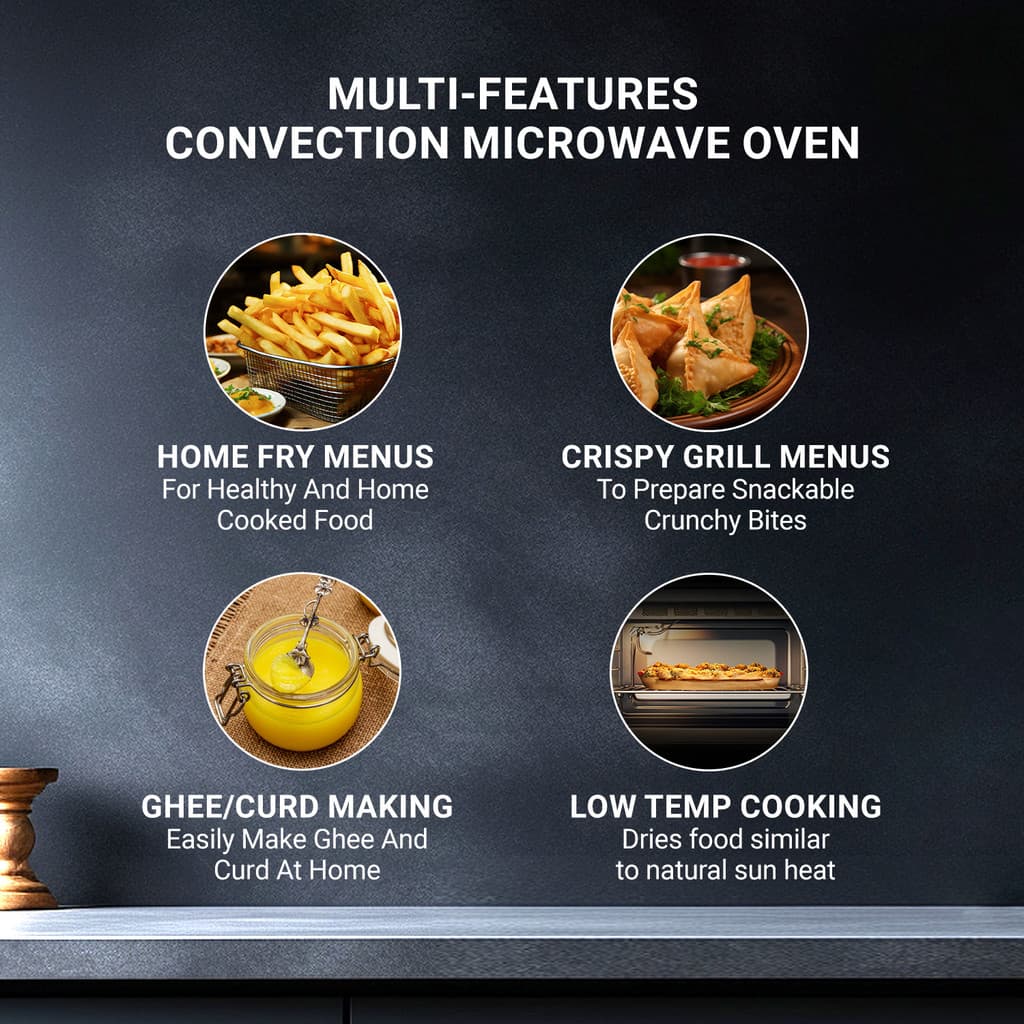 Haier 30 L 400 Auto cook Menus, 5 Power Levels, Home Fry Menus, Low Temp Control Cooking, Additional back Fan For better Baking, 4 Combination Cooking, Multistage Cooking, Auto Defrost, Child Lock Convection Microwave Oven