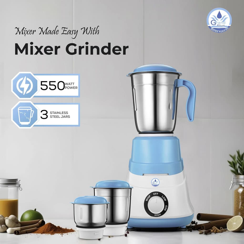 Grand plus Sky Blue 550 W Mixer Grinder