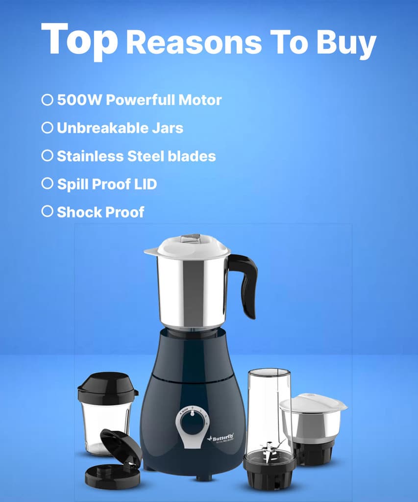 Butterfly Arrow 500 W Juicer Mixer Grinder