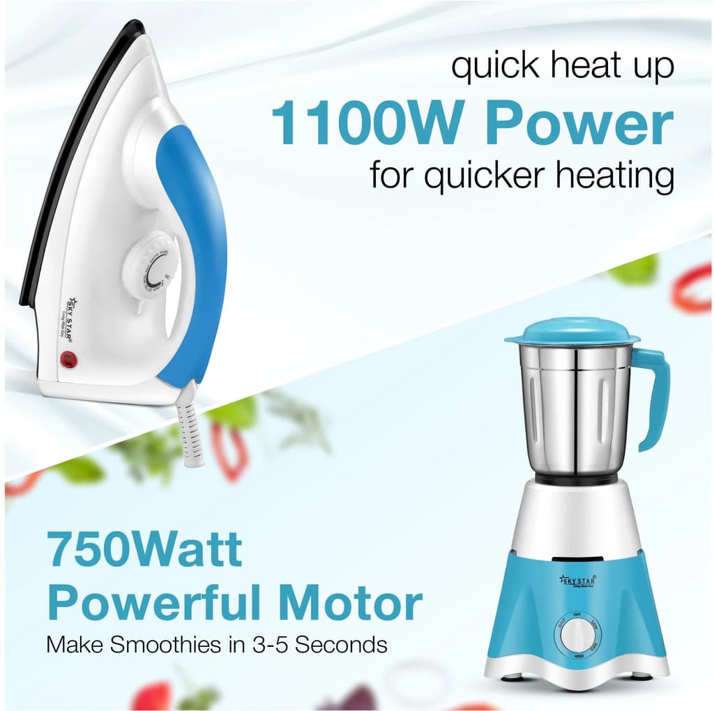 Skystar Supreme Elegant Mixer Grinder & Spectra 1000 W Dry Iron Super Combo 750 W Mixer Grinder