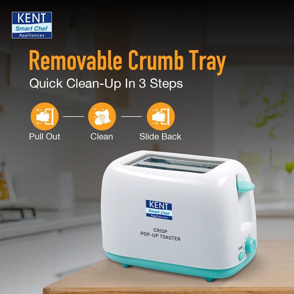 KENT Crisp Pop Up Toaster|6 Heating Modes |Auto Shut Off|Removable Bread Crumbs Tray 750 W Pop Up Toaster