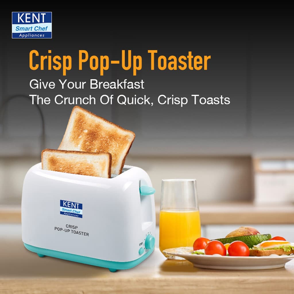 KENT Crisp Pop Up Toaster|6 Heating Modes |Auto Shut Off|Removable Bread Crumbs Tray 750 W Pop Up Toaster