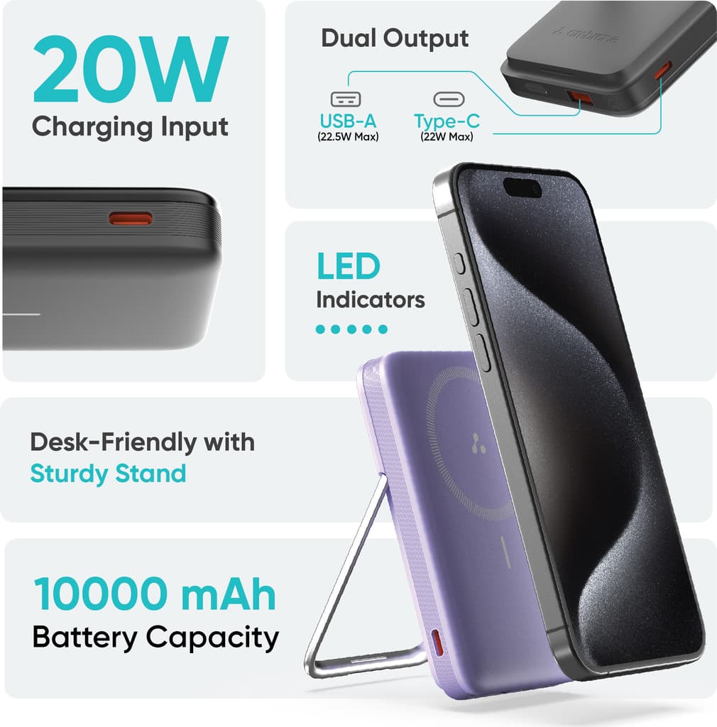 Ambrane 10000 mAh 22.5 W Wireless With MagSafe Power Bank