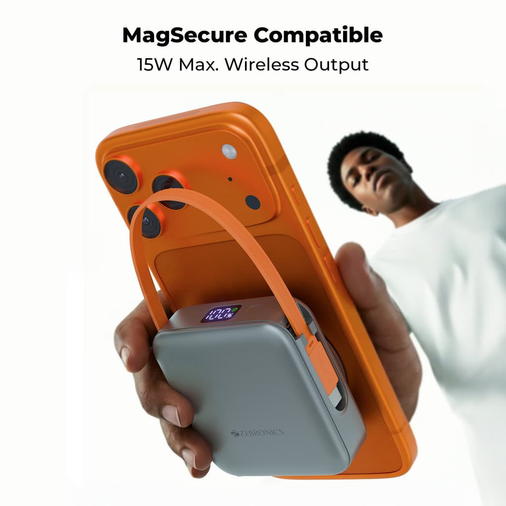 ZEBRONICS 10000 mAh 22.5 W Wireless With MagSafe Pocket Size Power Bank