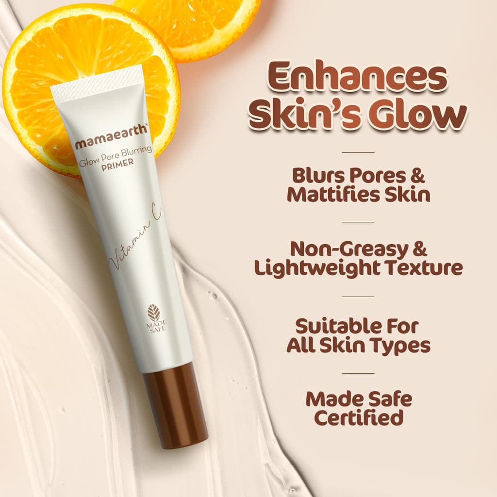 Mamaearth Glow Pore Blurring Primer with Vitamin C & Turmeric | Enhances Skin’s Glow Primer - 25 g