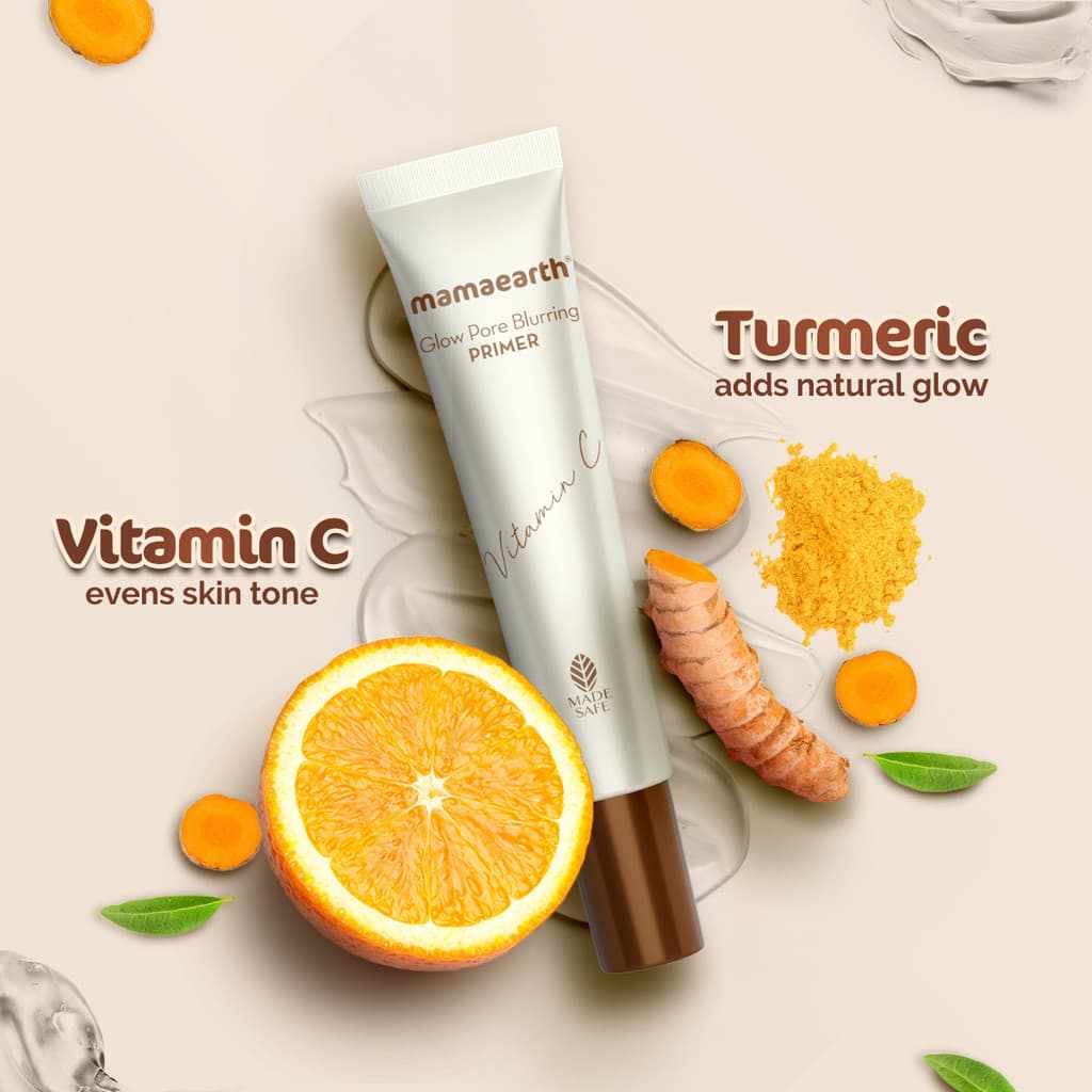Mamaearth Glow Pore Blurring Primer with Vitamin C & Turmeric | Enhances Skin’s Glow Primer - 25 g