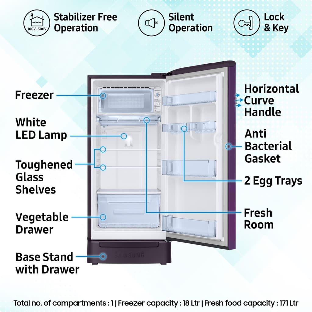 Samsung 189 L Direct Cool Single Door 5 Star Refrigerator with Base Drawer