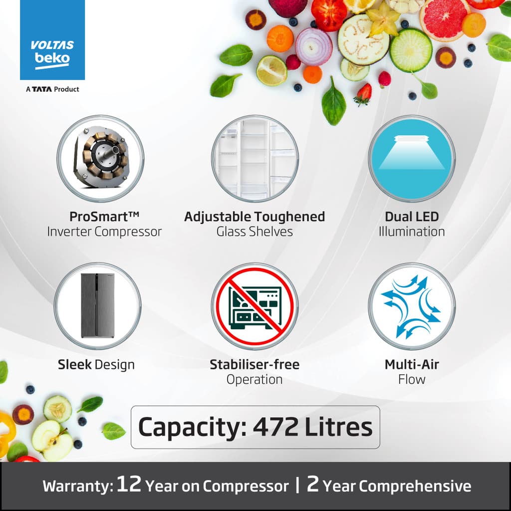 Voltas Beko 472 L Frost Free Side by Side Refrigerator