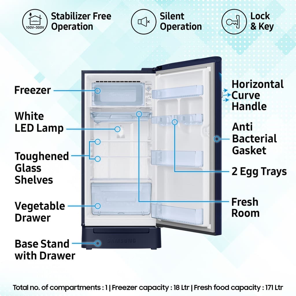 Samsung 189 L Direct Cool Single Door 5 Star Refrigerator with Base Drawer