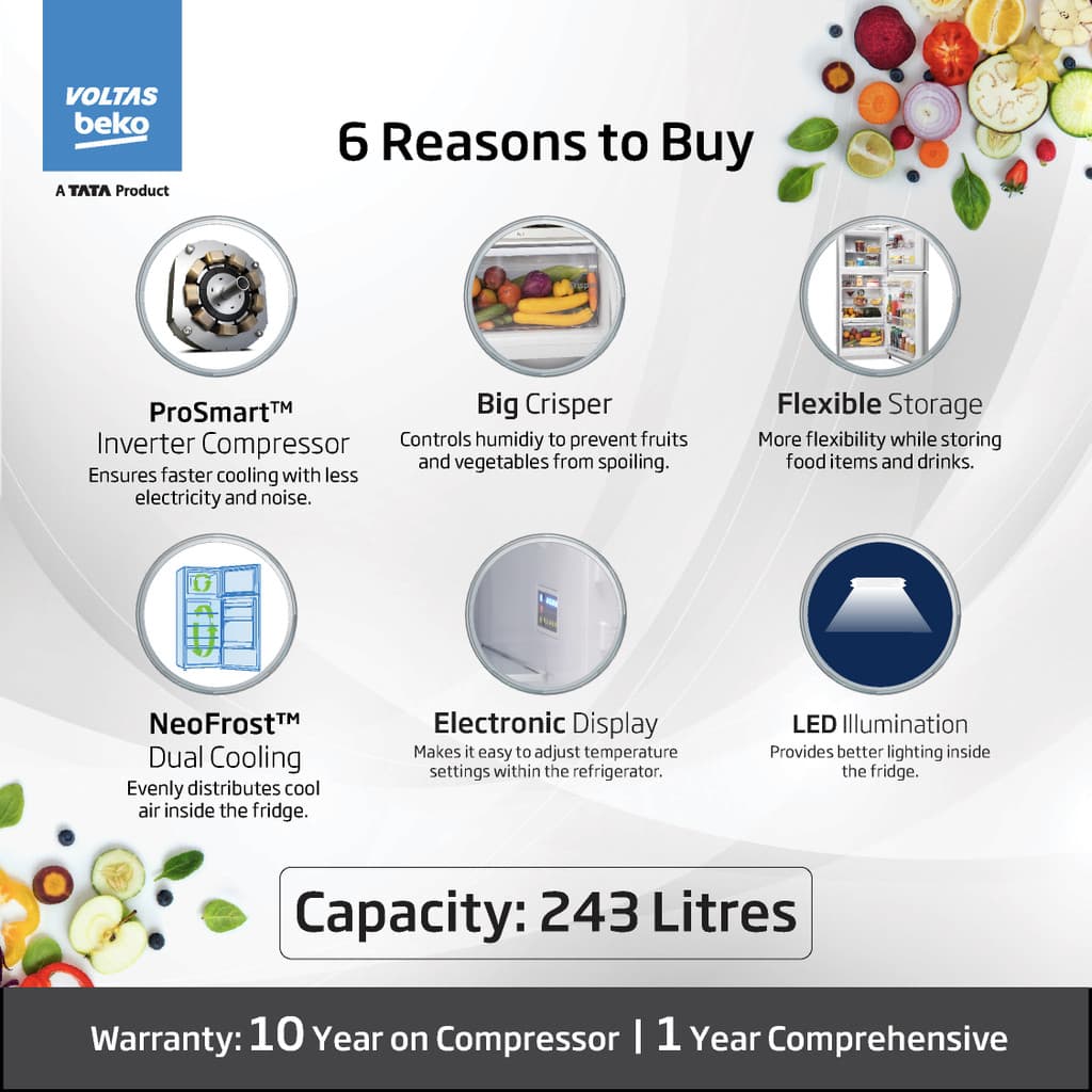Voltas Beko 243 L Frost Free Double Door 2 Star Refrigerator