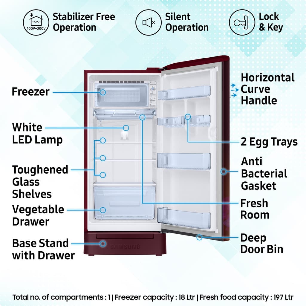 Samsung 215 L Direct Cool Single Door 5 Star Refrigerator with Base Drawer