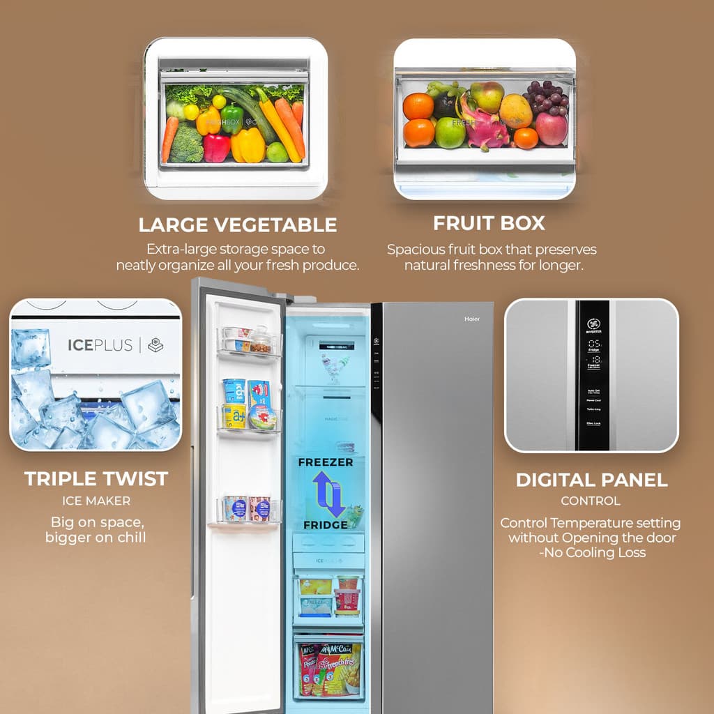 Haier 596 L Frost Free Side by Side Convertible Refrigerator with 100% Convertible Fridge SpaceDigital Control Panel360 Degree CoolingMagic Convertible ZoneExpert Inverter 2-Door