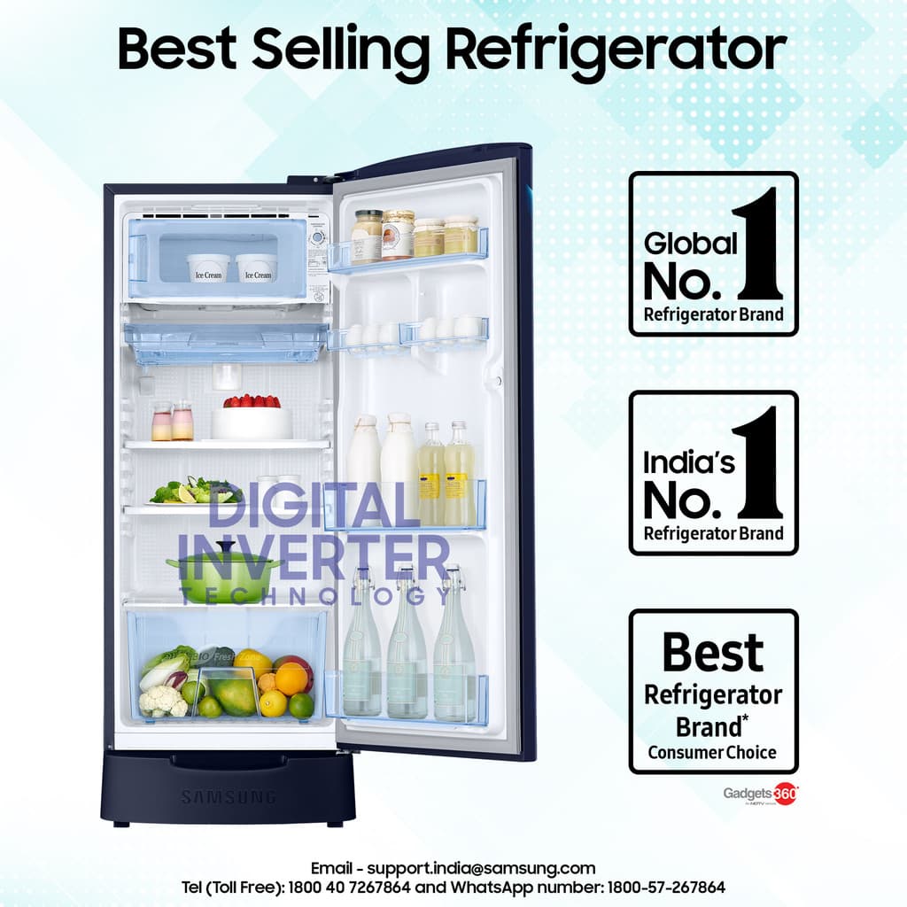 Samsung 223 L Direct Cool Single Door 3 Star Refrigerator with Base Drawer