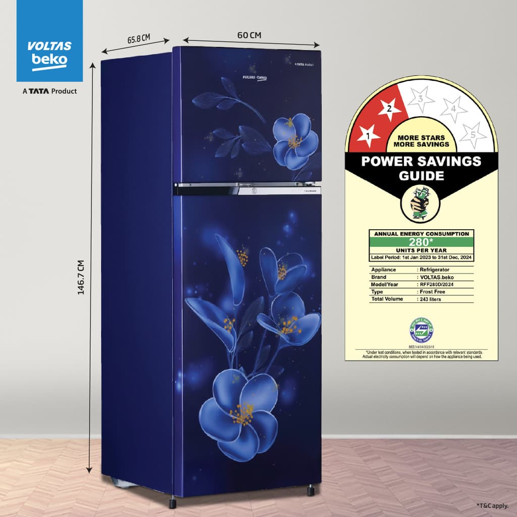 Voltas Beko 243 L Frost Free Double Door 2 Star Refrigerator