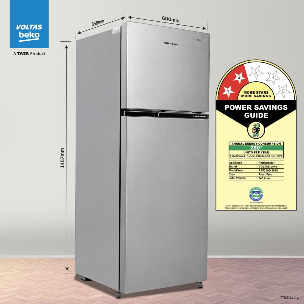 Voltas Beko 243 L Frost Free Double Door 2 Star Refrigerator