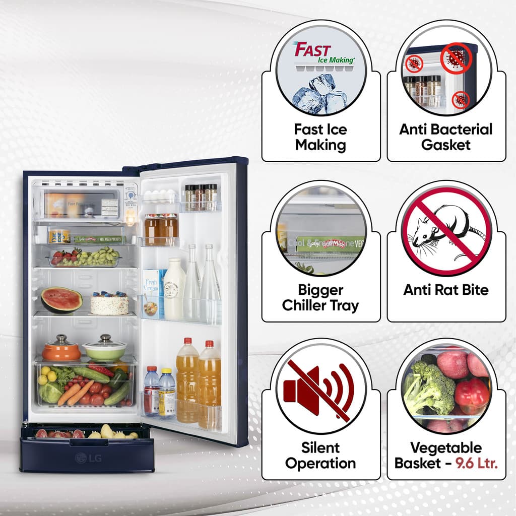 LG 185 L Direct Cool Single Door 4 Star Refrigerator with Base Drawer with Smart Inverter Compressor, Auto Smart Connect, Fast Ice Making