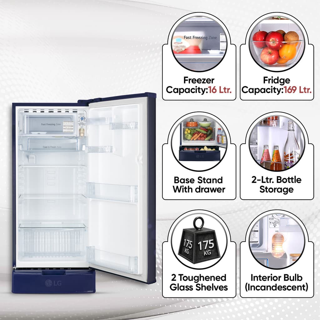 LG 185 L Direct Cool Single Door 4 Star Refrigerator with Base Drawer with Smart Inverter Compressor, Auto Smart Connect, Fast Ice Making