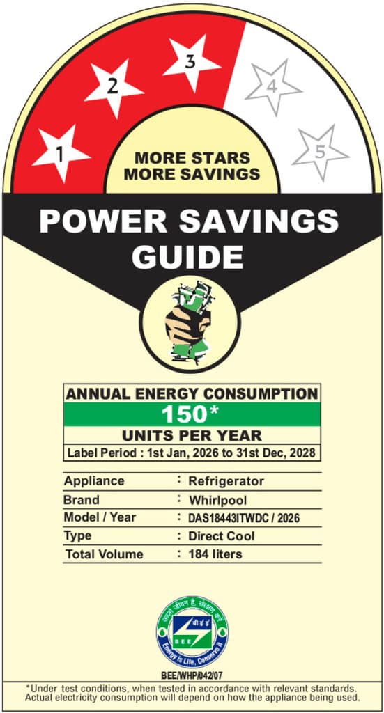 Whirlpool 184 L Direct Cool Single Door 3 Star Refrigerator