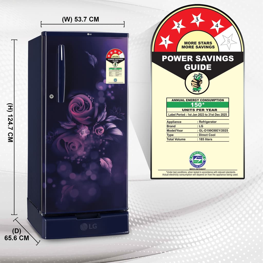 LG 185 L Direct Cool Single Door 4 Star Refrigerator with Base Drawer with Smart Inverter Compressor, Auto Smart Connect, Fast Ice Making