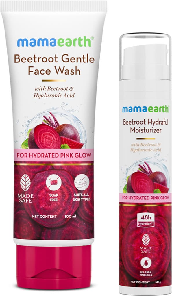Mamaearth Beetroot Natural Pink Glow Combo | Beetroot Gentle Face Wash (100ml) And Beetroot Hydraful Moisturizer (50ml) | Combo Pack