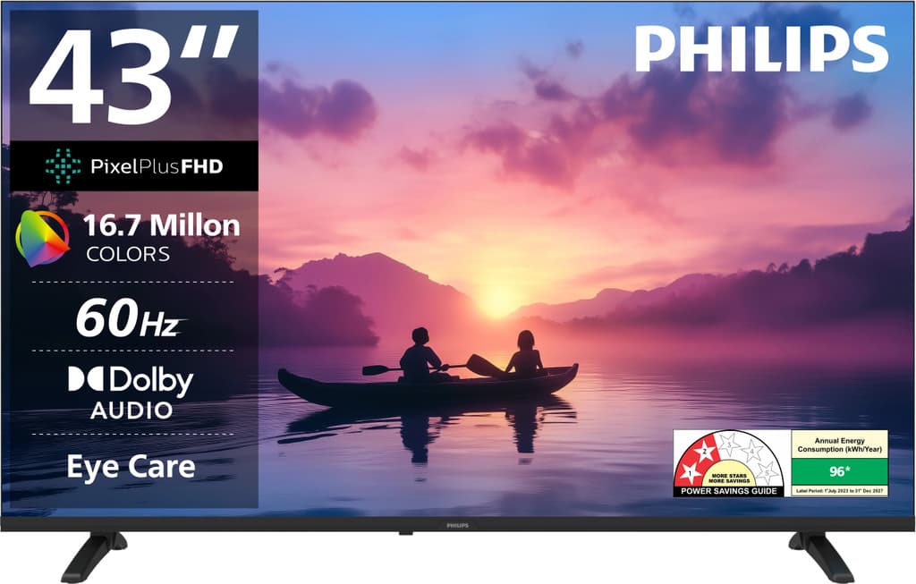 PHILIPS Frameless 108 cm (43 inch) Full HD LED Smart Google TV 2025 Edition with Dolby Audio|24W RMS Sound |HDR 10|Wider Colour Gamut | Ultra Narrow Bezel | 8 GB Storage |Energy Saving |Google Assistant