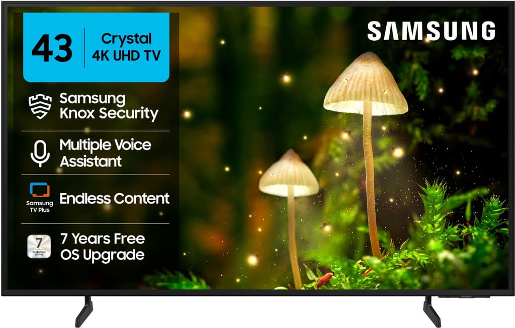 Samsung Crystal 4K Infinity Vision 108 cm (43 inch) Ultra HD (4K) LED Smart Tizen TV with 4K Upscaling | HDR 10+ | Voice Assistance Remote Control | PurColor | Slim Look | Samsung Knox Security | 100+ Free Channels | Universal Gestures